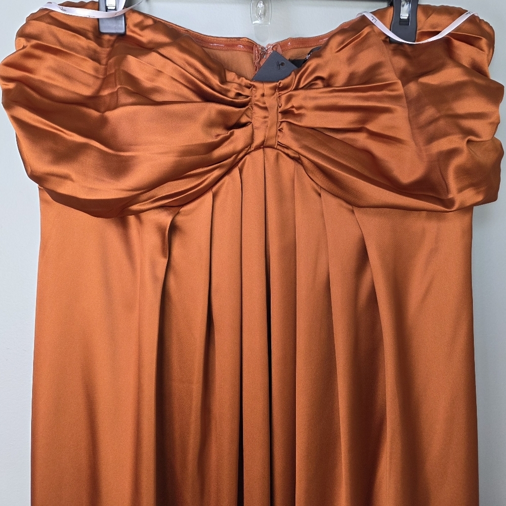 Lulus 2X Memorable Entrance Rust Orange Strapless Satin Maxi Dress, Size 2X - Picture 4 of 11